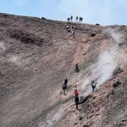 Hikers among fumaroles